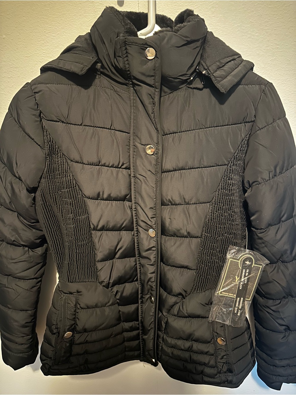 YMI Black Quilted Puffer Jacket with Ribbed Side Panels